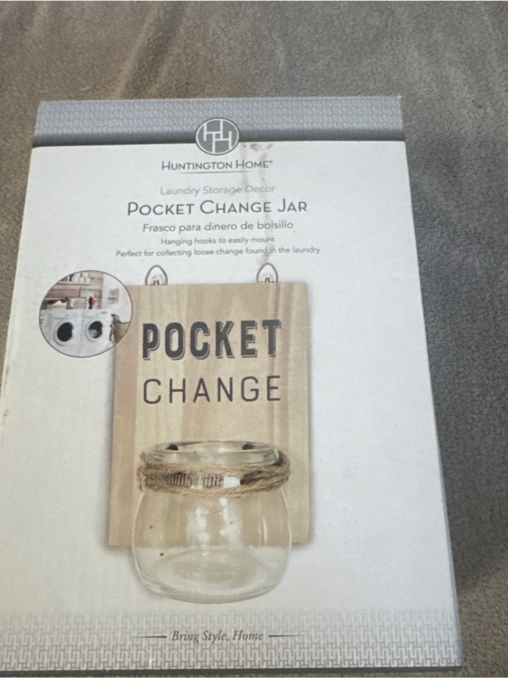 Huntington Home Natural Wood & Clear Glass Laundry Jar Wall Accent